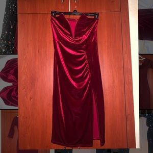 Red velvet strapless dress size XS